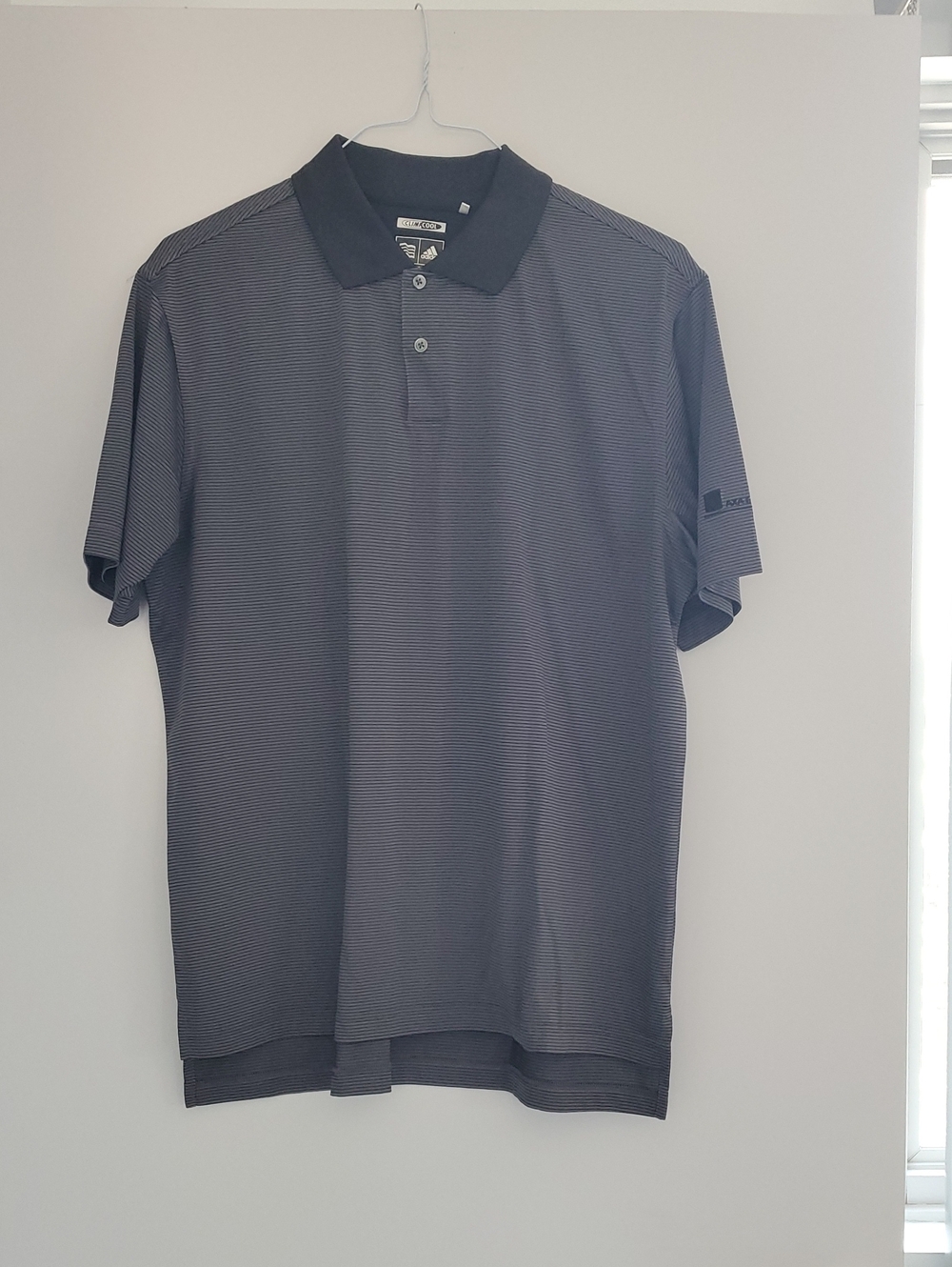 adidas Men's Black and Gray Striped Polo Shirt